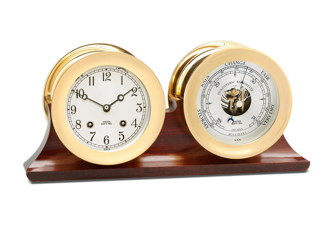 Chelsea Clock - Ship's Bell Clock on Barometer - Double Base/Brass